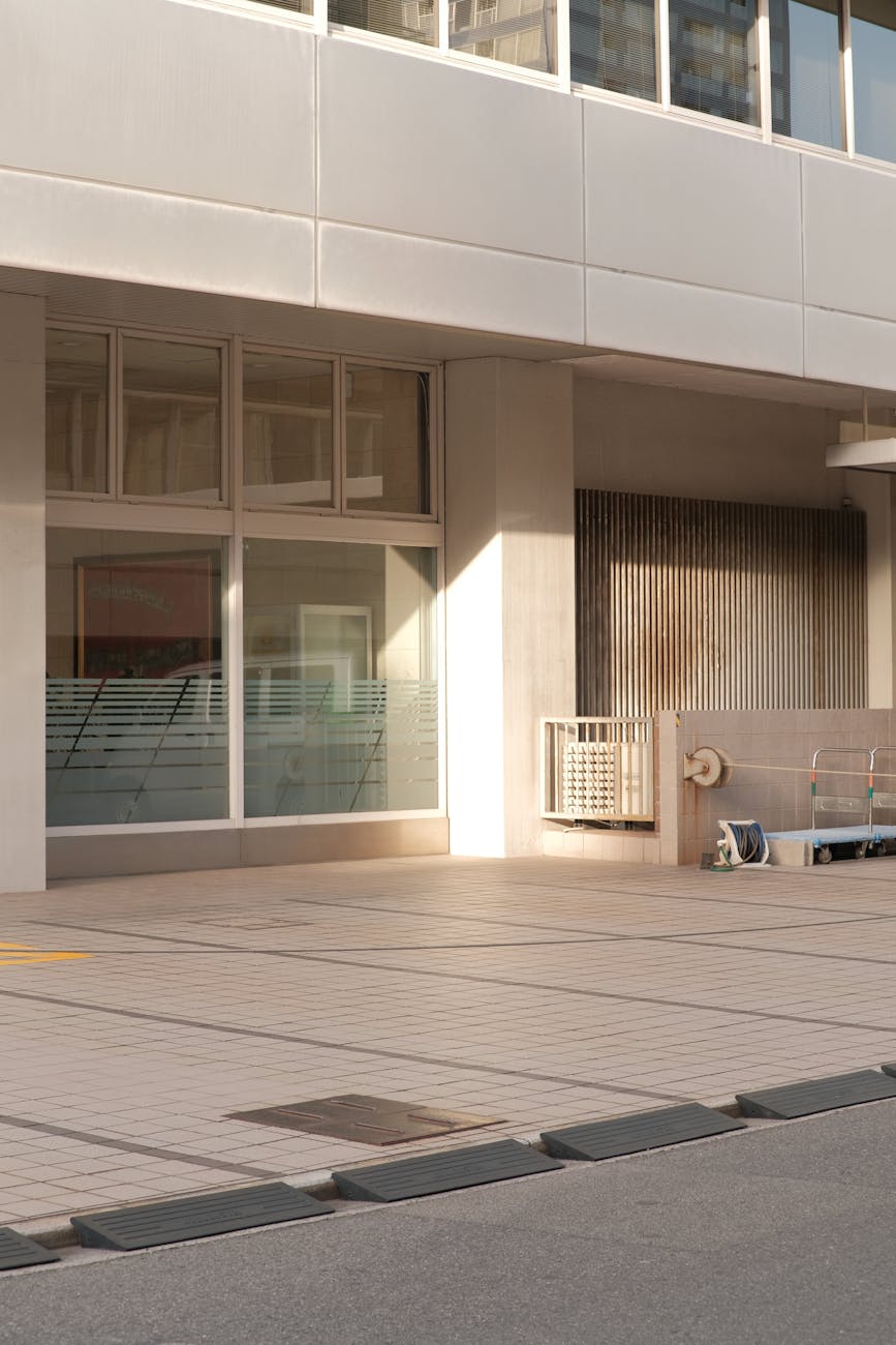 Modern office building entrance in Pavlodar city